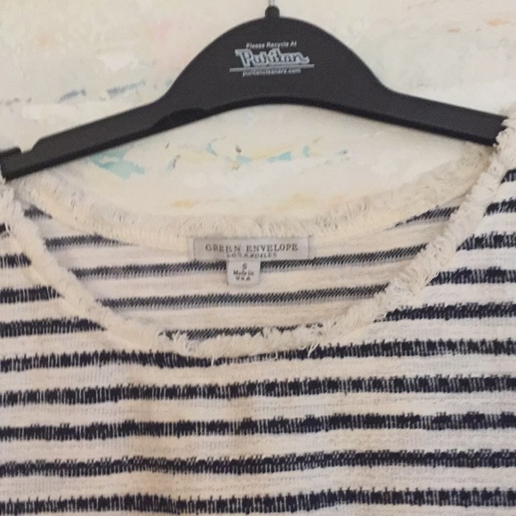 Navy & Cream Striped Top Texture Cotton Fringe USA - Picture 4 of 8